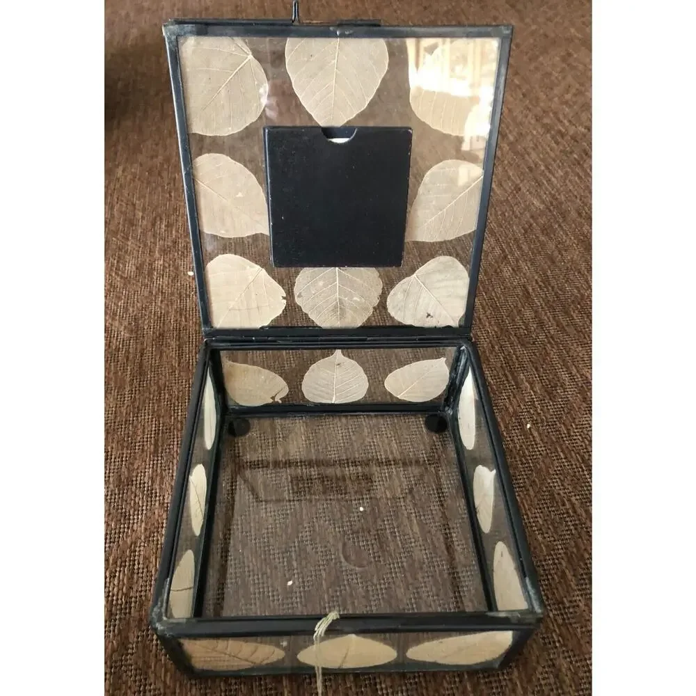 Illuminations Beveled Glass Ghost Leaf Trinket/Jewelry Storage Box 8